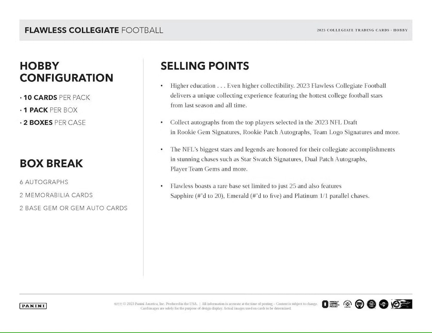 2023 Panini Flawless Collegiate Football Hobby Box - Columbia Hobby - Sports Card Boxes - Toploaders - Card Savers