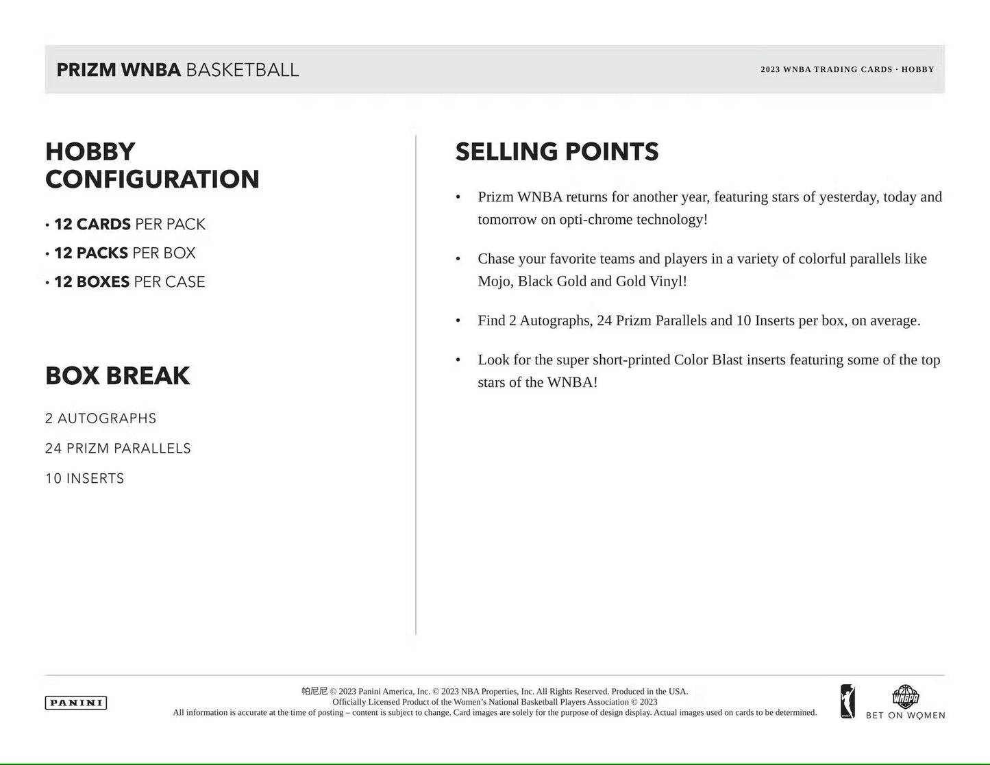 2023 Panini Prizm WNBA Basketball Hobby Box - Columbia Hobby - Sports Card Boxes - Toploaders - Card Savers