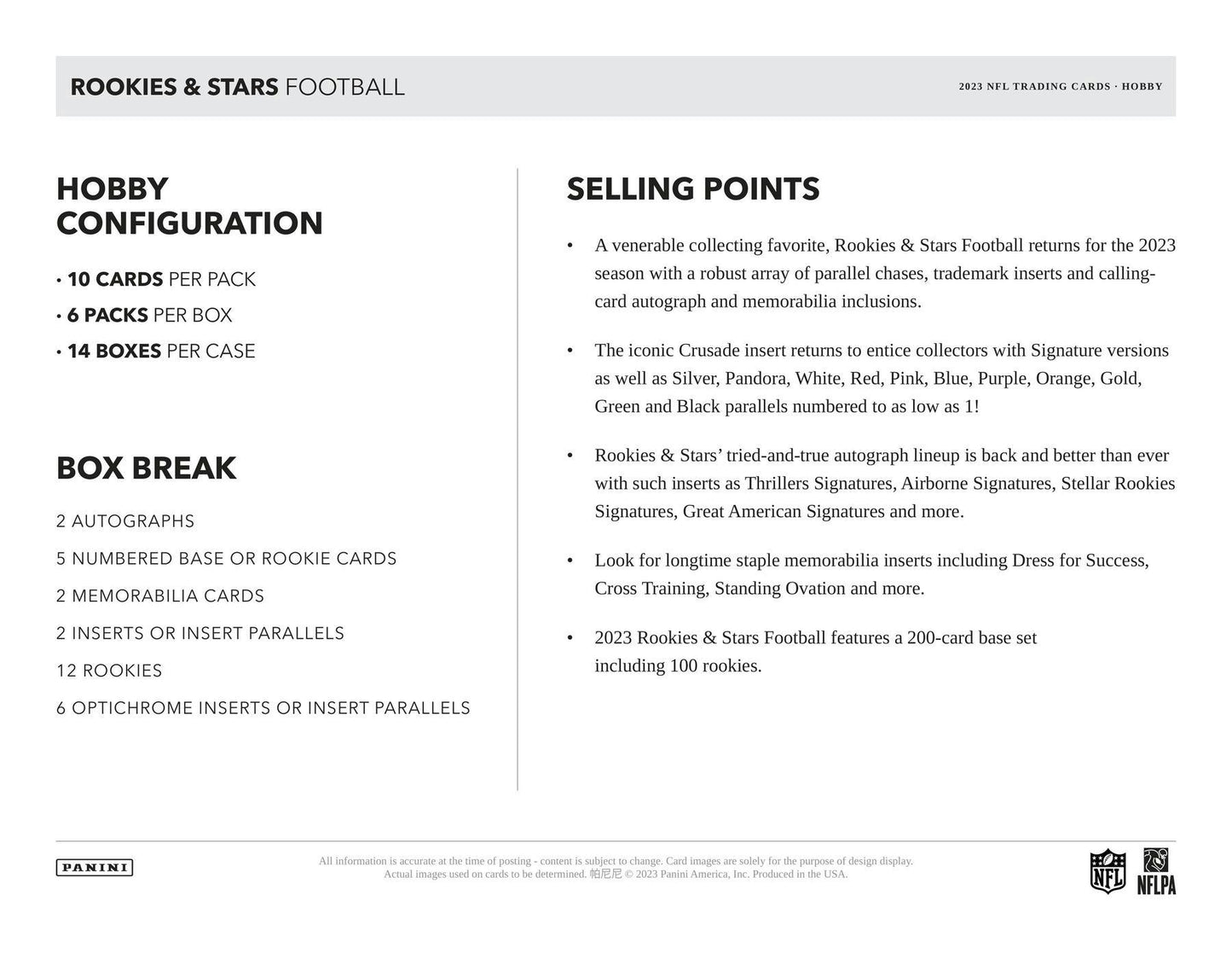 2023 Panini Rookies & Stars Football Hobby Box - Columbia Hobby - Sports Card Boxes - Toploaders - Card Savers