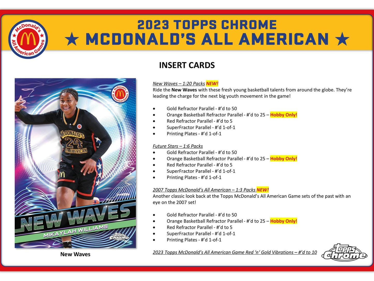 2023 Topps McDonald's All American Chrome Basketball Hobby Box - Columbia Hobby - Sports Card Boxes - Toploaders - Card Savers