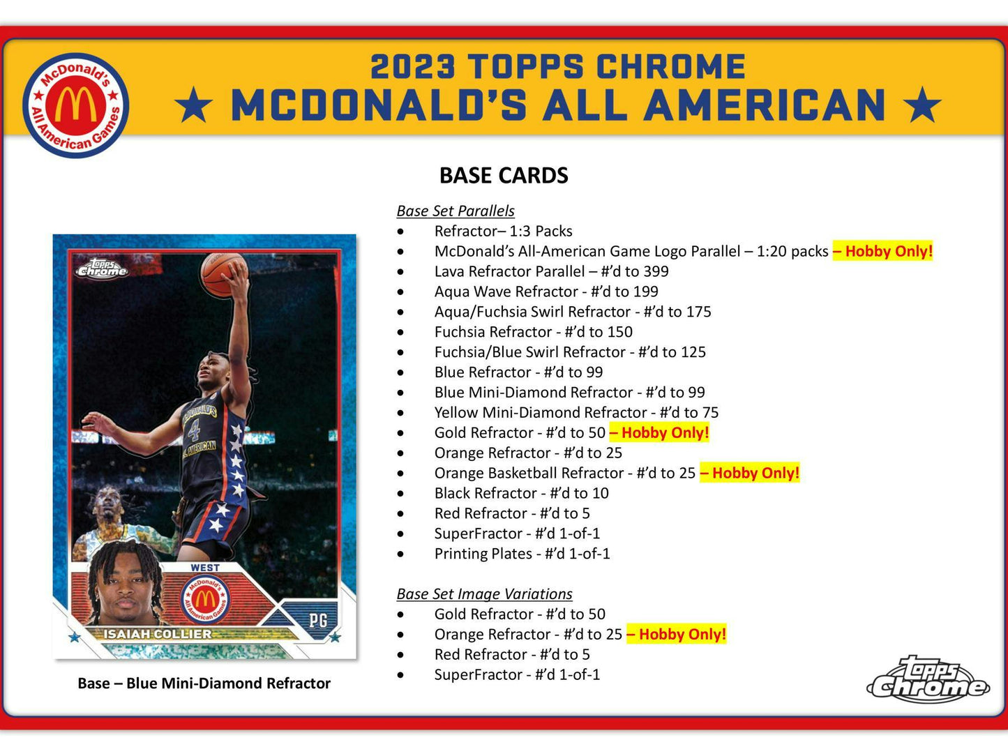 2023 Topps McDonald's All American Chrome Basketball Hobby Box - Columbia Hobby - Sports Card Boxes - Toploaders - Card Savers