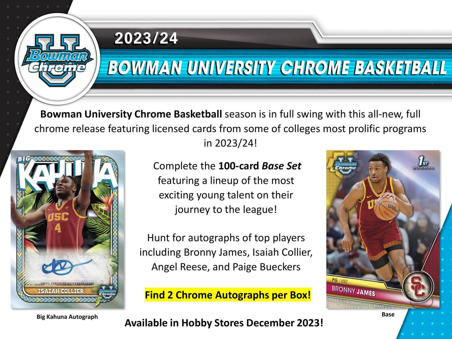 2023/24 Bowman University Chrome Basketball Hobby Box - Columbia Hobby - Sports Card Boxes - Toploaders - Card Savers
