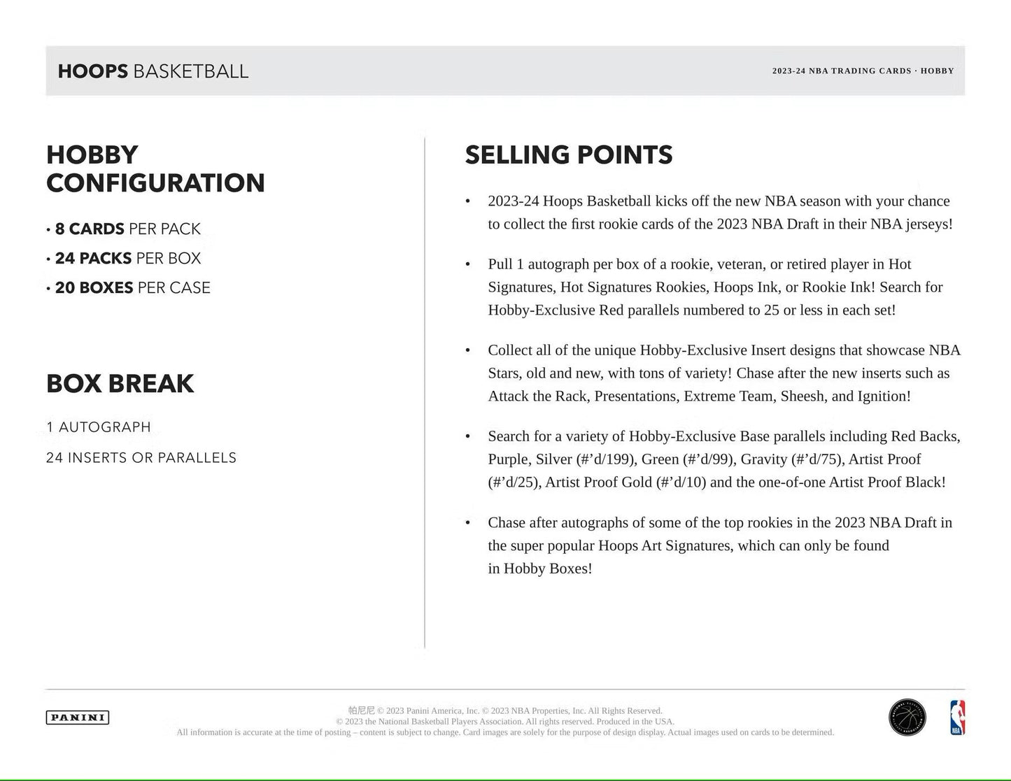 2023/24 Panini NBA Hoops Basketball Hobby Box - Columbia Hobby - Sports Card Boxes - Toploaders - Card Savers