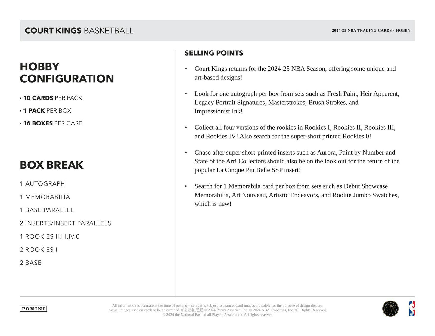 2024 - 25 Panini Court Kings Basketball Hobby Box - Columbia Hobby - Sports Card Boxes - Toploaders - Card Savers