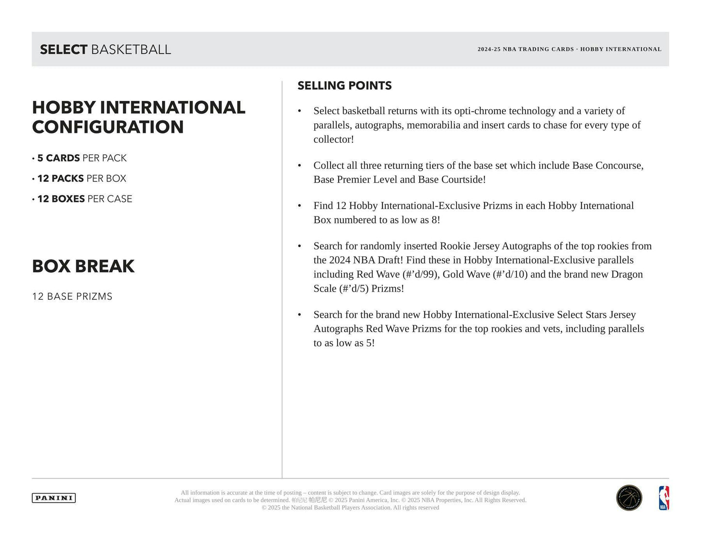2024 - 25 Panini Select Basketball International Hobby Box – Columbia Sports Cards & More - Columbia Hobby - Sports Card Boxes - Toploaders - Card Savers