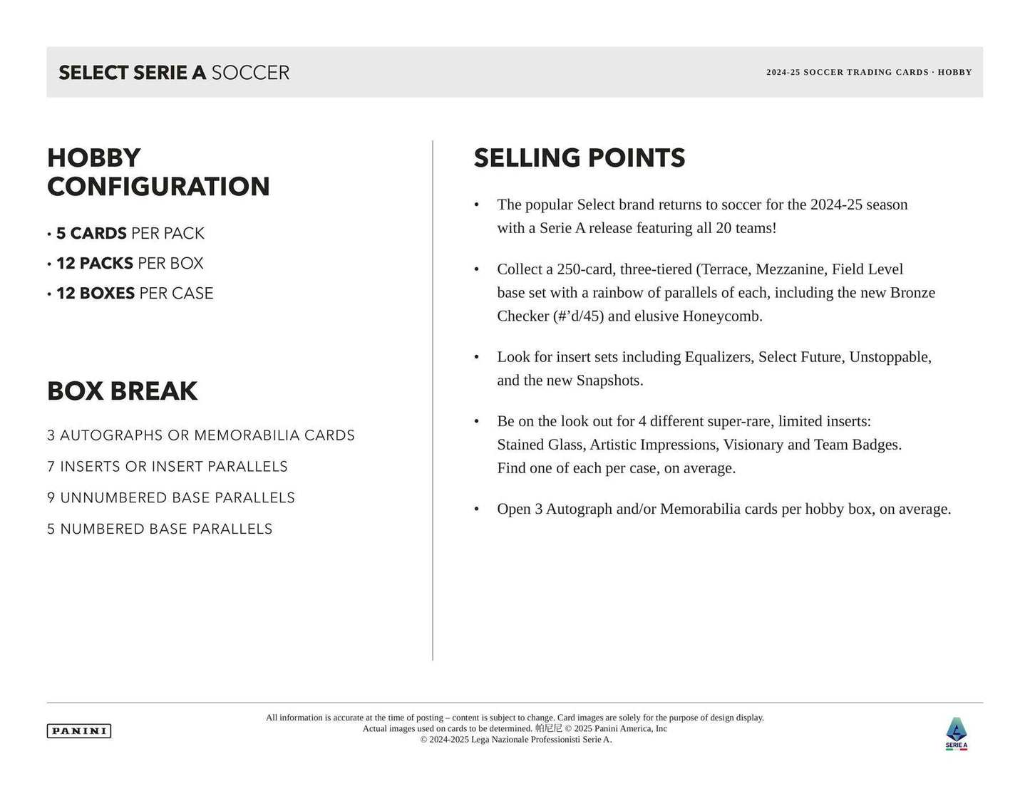 2024 - 25 Panini Select Serie A Soccer Hobby Box - Columbia Hobby - Sports Card Boxes - Toploaders - Card Savers
