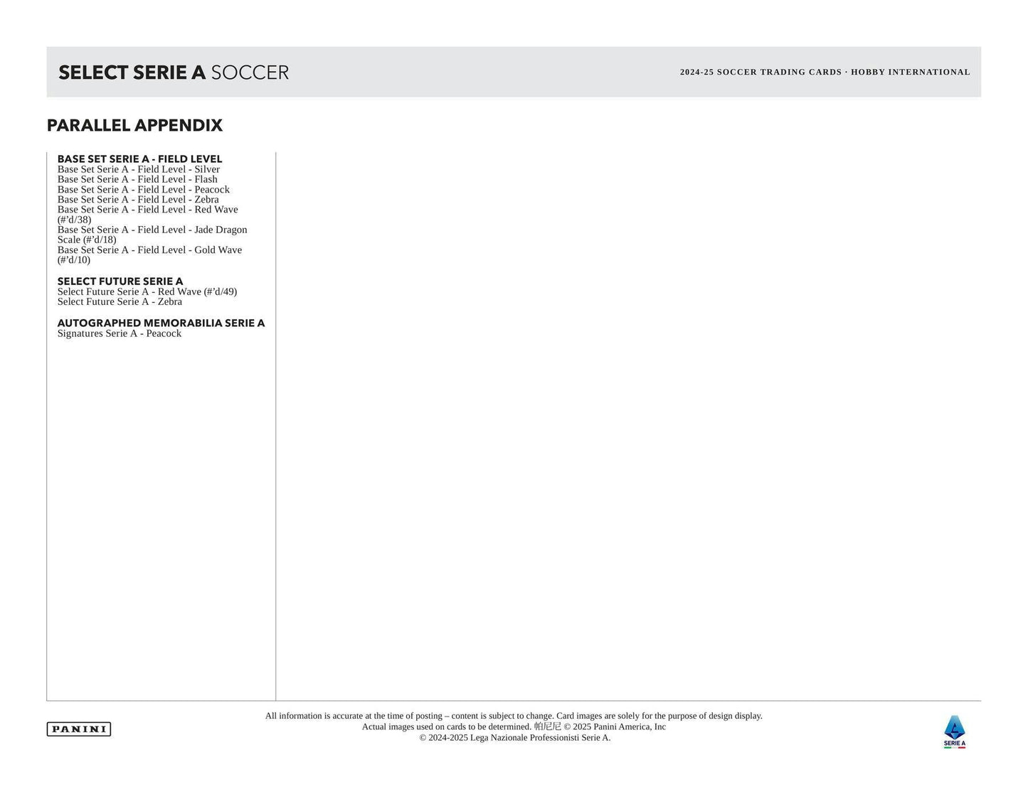 2024 - 25 Panini Select Serie A Soccer International Hobby Box – Columbia Sports Cards & More - Columbia Hobby - Sports Card Boxes - Toploaders - Card Savers