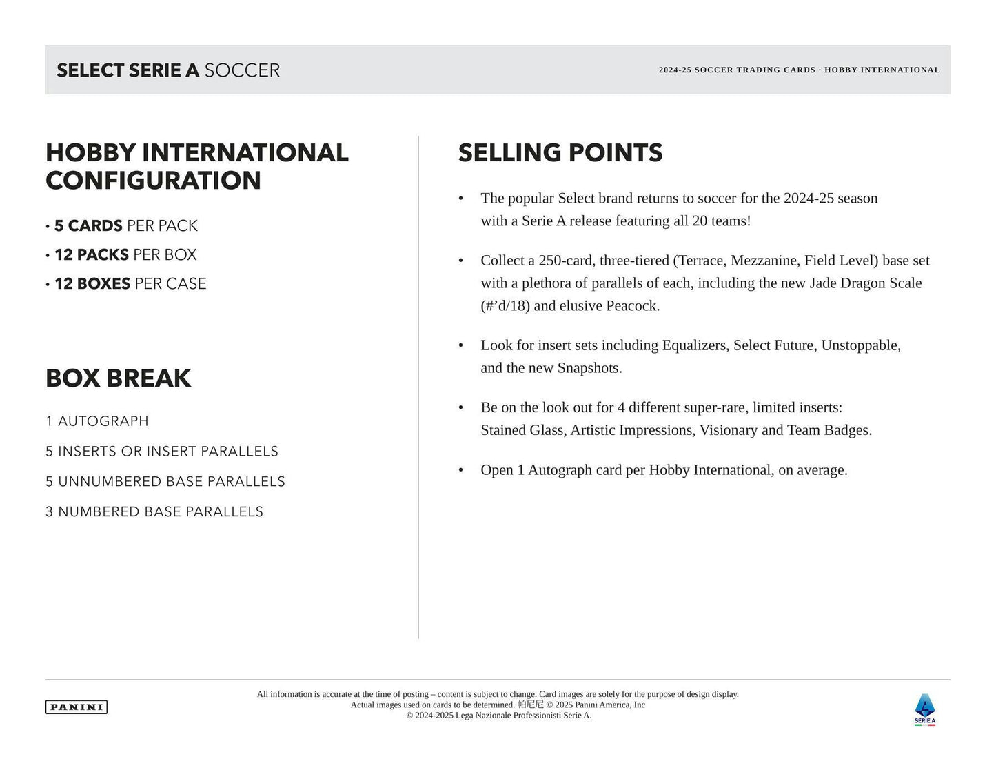 2024 - 25 Panini Select Serie A Soccer International Hobby Box – Columbia Sports Cards & More - Columbia Hobby - Sports Card Boxes - Toploaders - Card Savers