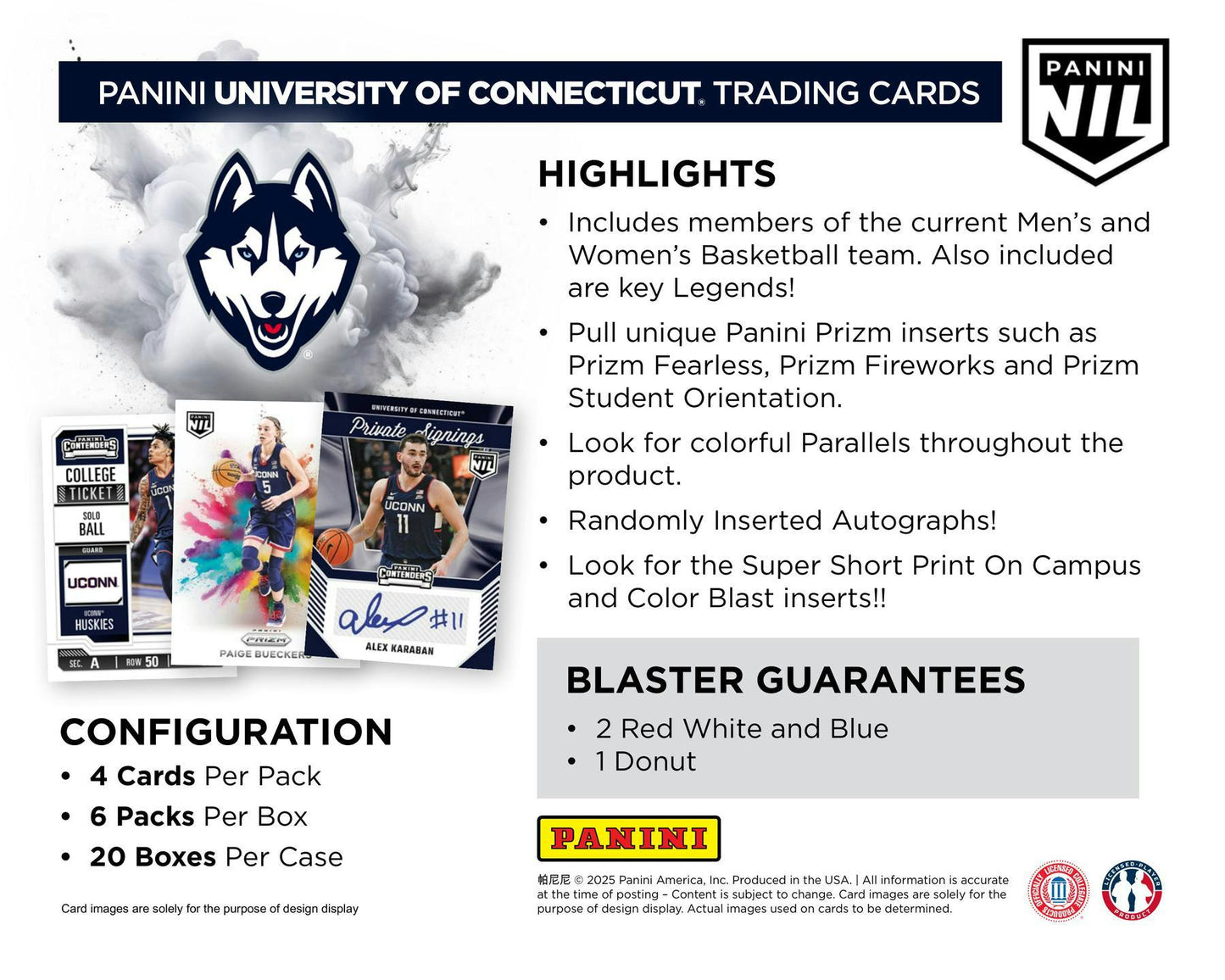 2024 - 25 Panini UConn Collegiate Basketball 6 - Pack Blaster Box - Columbia Hobby - Sports Card Boxes - Toploaders - Card Savers