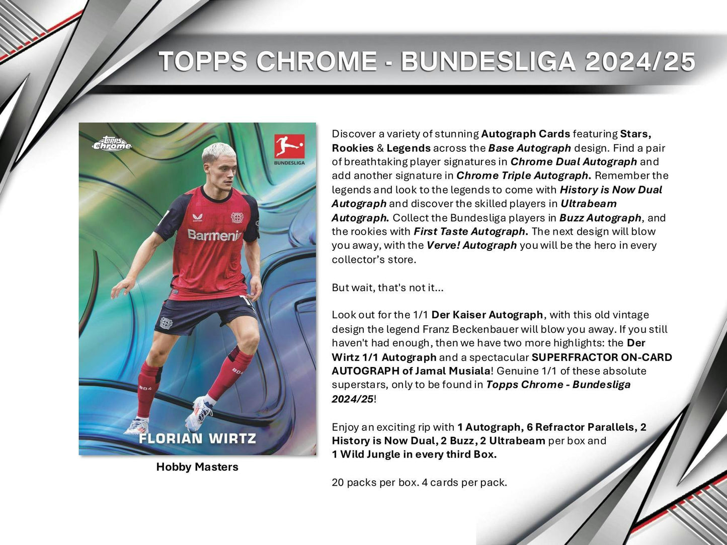 2024 - 25 Topps Chrome Bundesliga Hobby Box | Columbia Sports Cards & More - Columbia Hobby - Sports Card Boxes - Toploaders - Card Savers