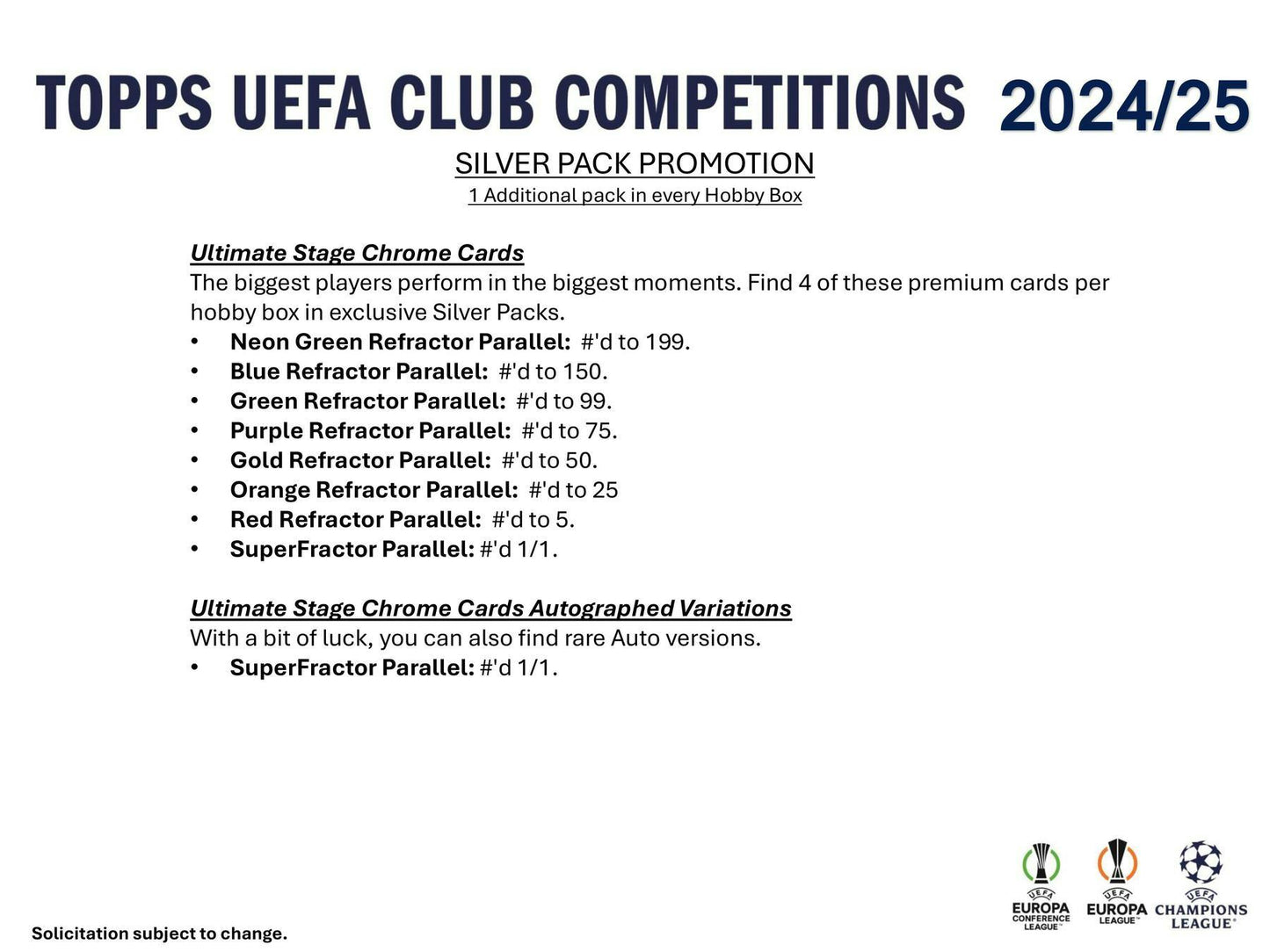 2024 - 25 Topps UEFA Club Competitions Soccer Hobby Box - Columbia Hobby - Sports Card Boxes - Toploaders - Card Savers