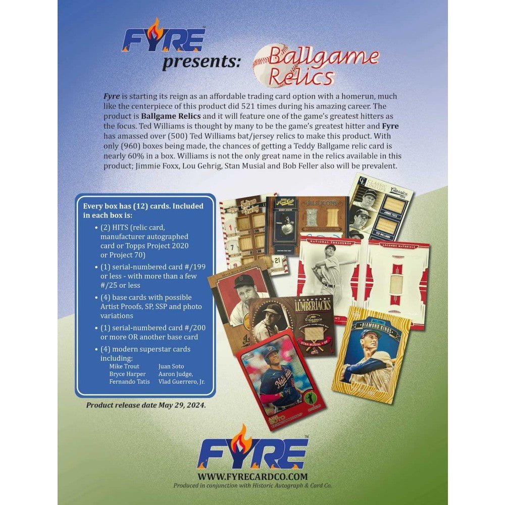 2024 Fyre Ballgame Relics - Columbia Hobby - Sports Card Boxes - Toploaders - Card Savers