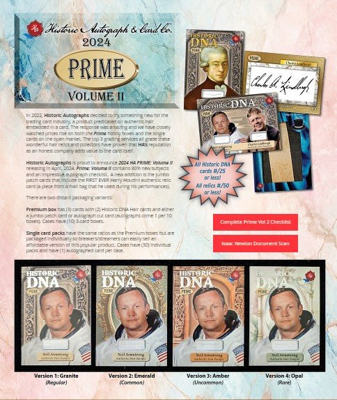 2024 Historic Autographs Prime Volume II Premium Box - Columbia Hobby - Sports Card Boxes - Toploaders - Card Savers