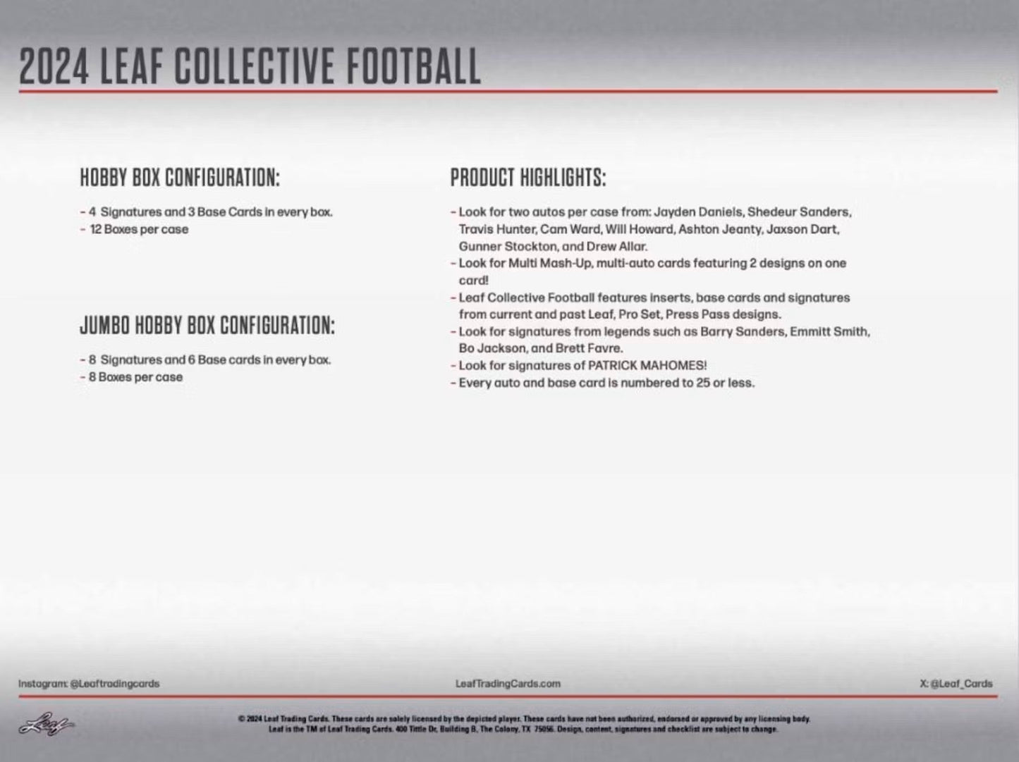2024 Leaf Collective Football Hobby Jumbo Box - Columbia Hobby - Sports Card Boxes - Toploaders - Card Savers