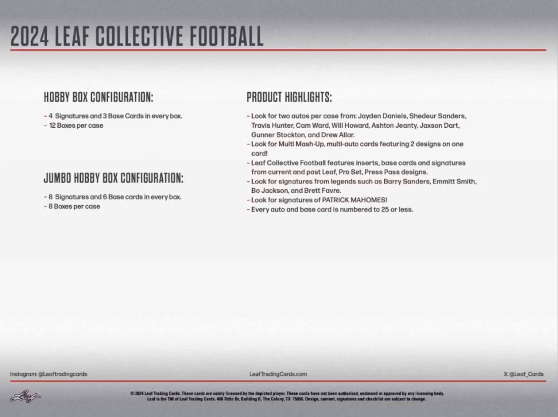 2024 Leaf Collective Football Hobby Jumbo Box - Columbia Hobby - Sports Card Boxes - Toploaders - Card Savers