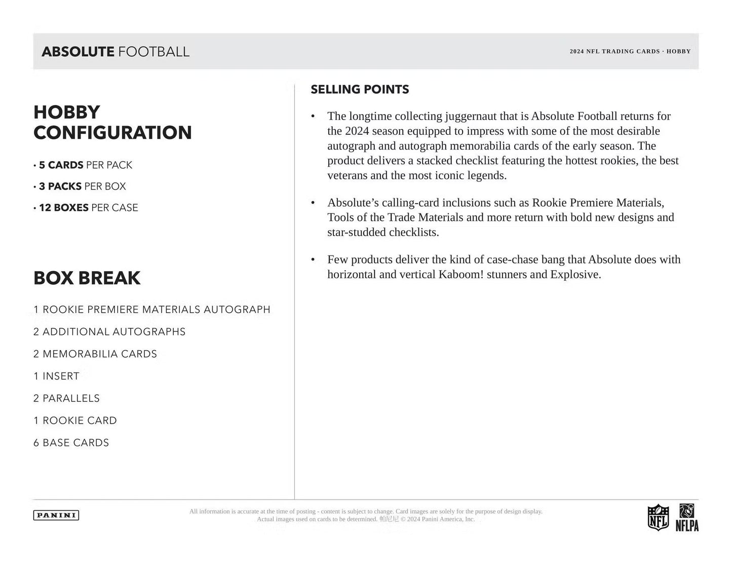 2024 Panini Absolute Football Hobby Box - Columbia Hobby - Sports Card Boxes - Toploaders - Card Savers