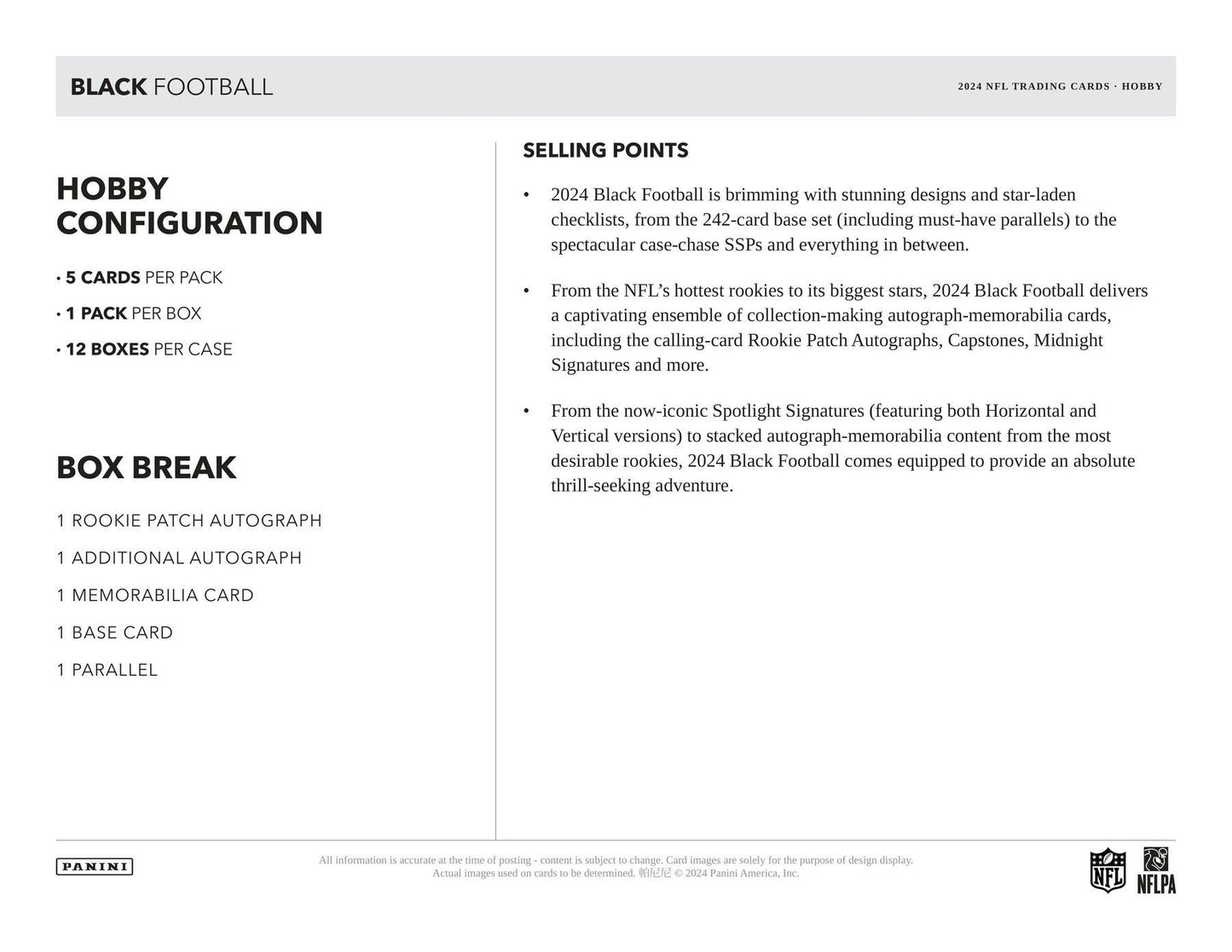 2024 Panini Black Football Hobby Box - Columbia Hobby - Sports Card Boxes - Toploaders - Card Savers