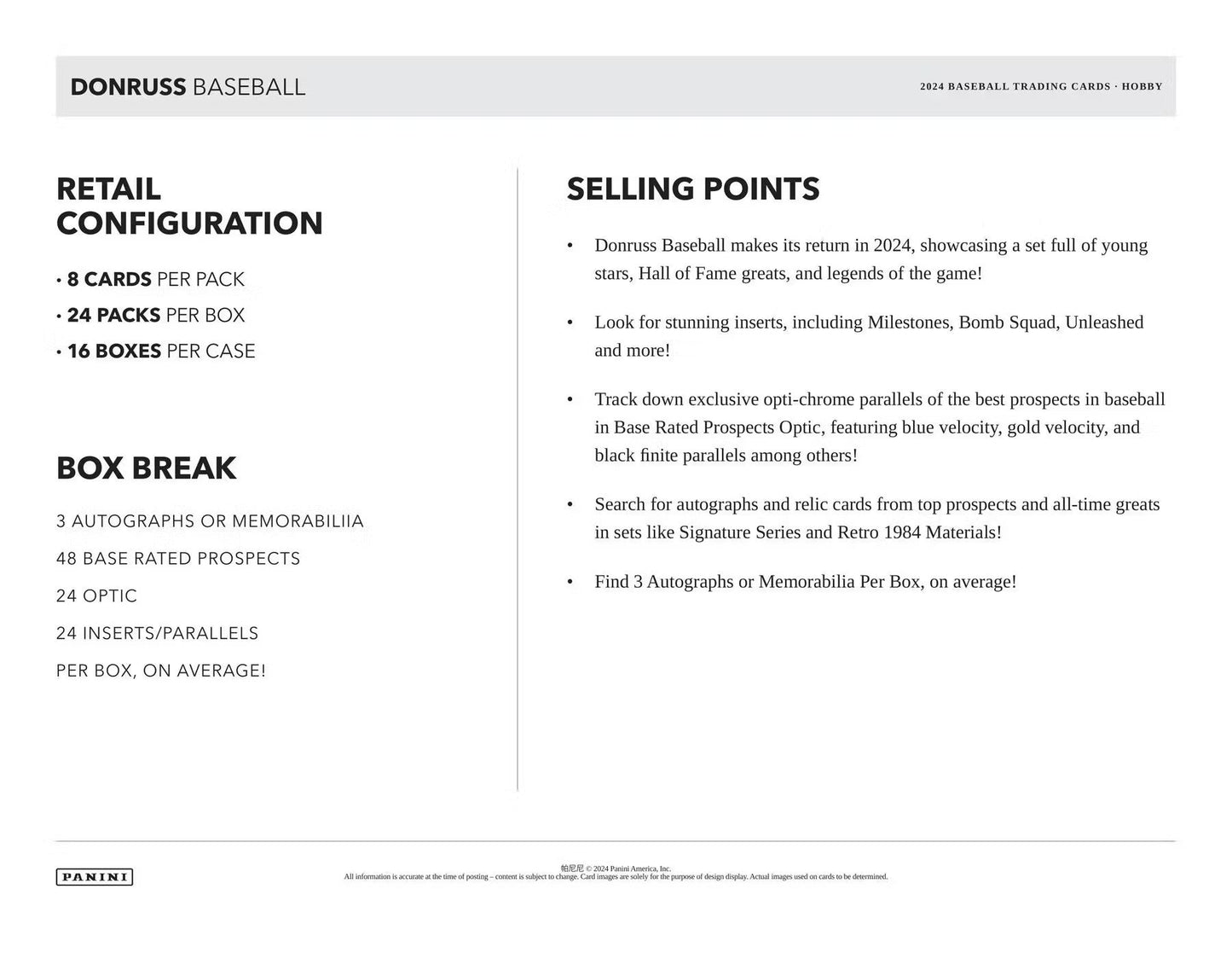 2024 Panini Donruss Baseball Hobby Box - Columbia Hobby - Sports Card Boxes - Toploaders - Card Savers