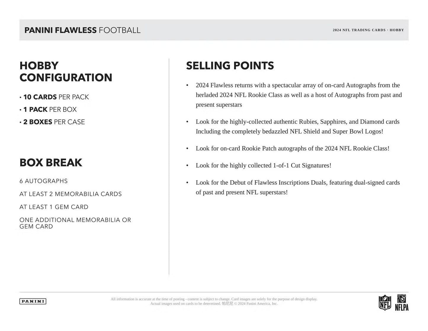 2024 Panini Flawless Football Hobby 2 - Box Case - Columbia Hobby - Sports Card Boxes - Toploaders - Card Savers