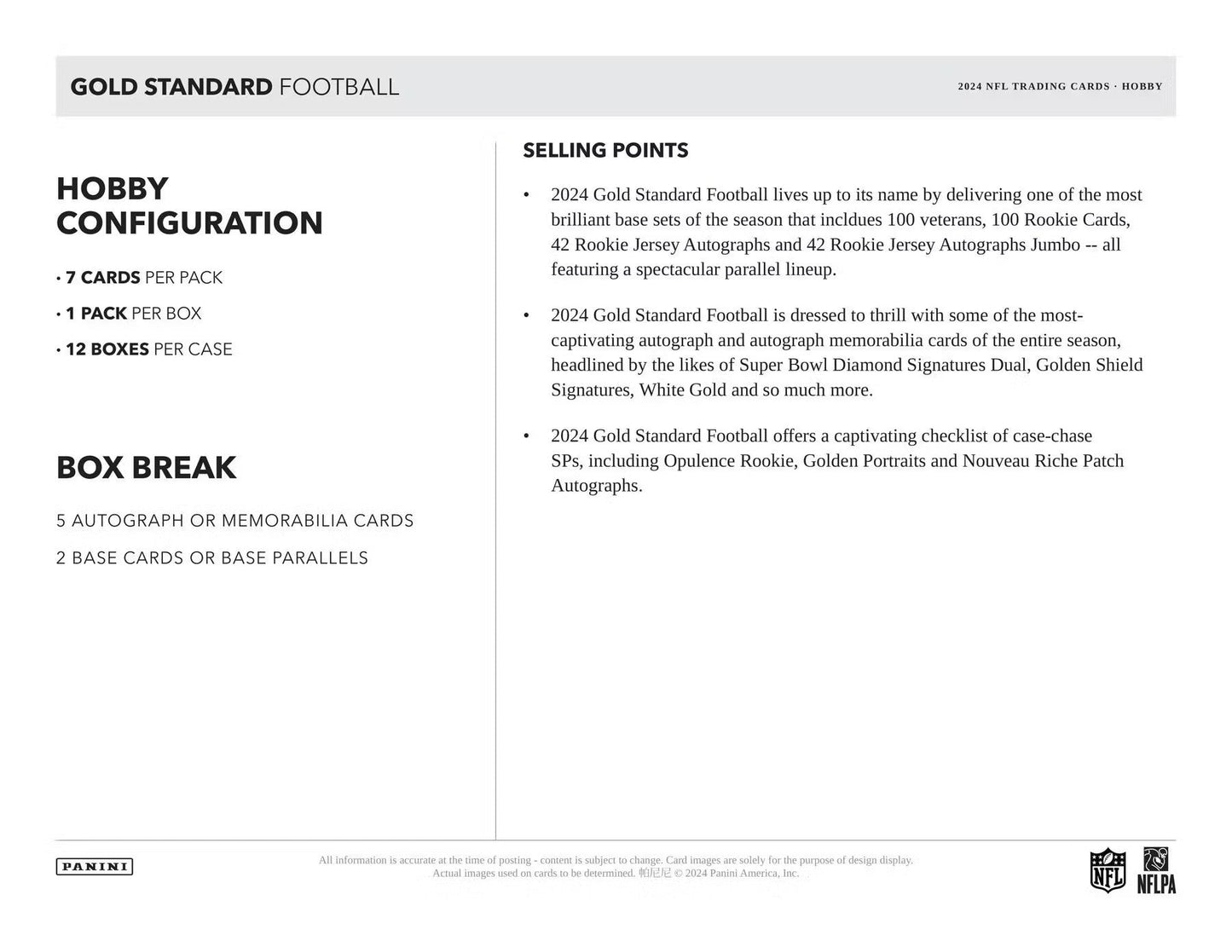 2024 Panini Gold Standard Football Hobby Box - Columbia Hobby - Sports Card Boxes - Toploaders - Card Savers