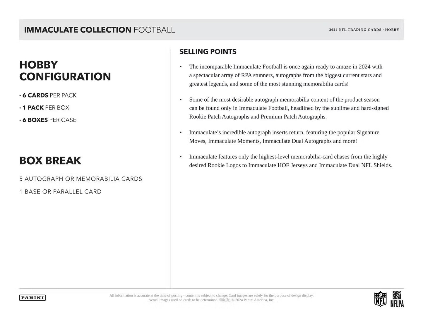 2024 Panini Immaculate Football Hobby Box | Columbia Sports Cards - Columbia Hobby - Sports Card Boxes - Toploaders - Card Savers