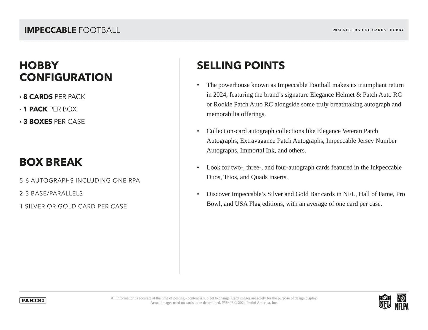 2024 Panini Impeccable Football Hobby Box - Columbia Hobby - Sports Card Boxes - Toploaders - Card Savers