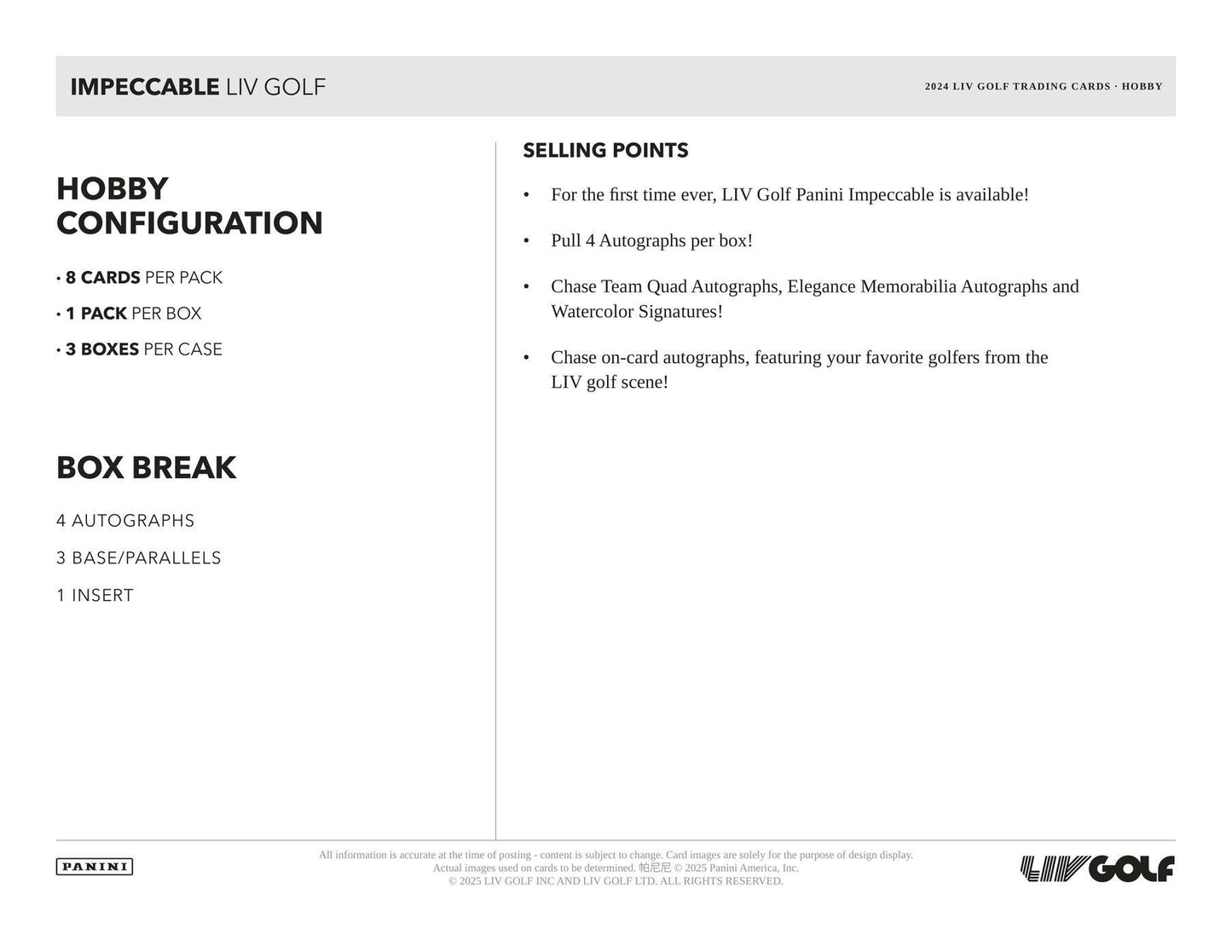 2024 Panini Impeccable LIV Golf Hobby Box - Columbia Hobby - Sports Card Boxes - Toploaders - Card Savers