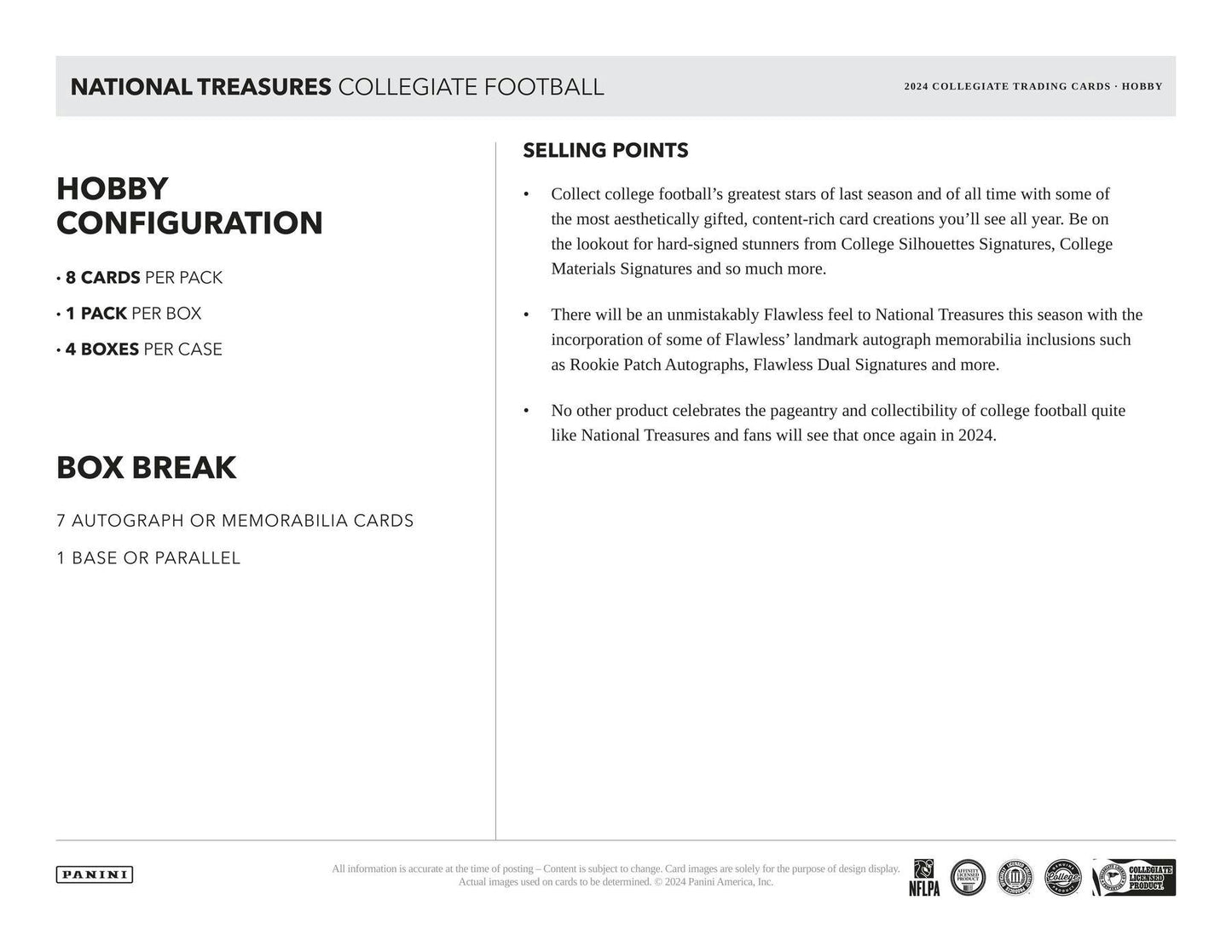 2024 Panini National Treasures Collegiate Football Hobby Box - Columbia Hobby - Sports Card Boxes - Toploaders - Card Savers