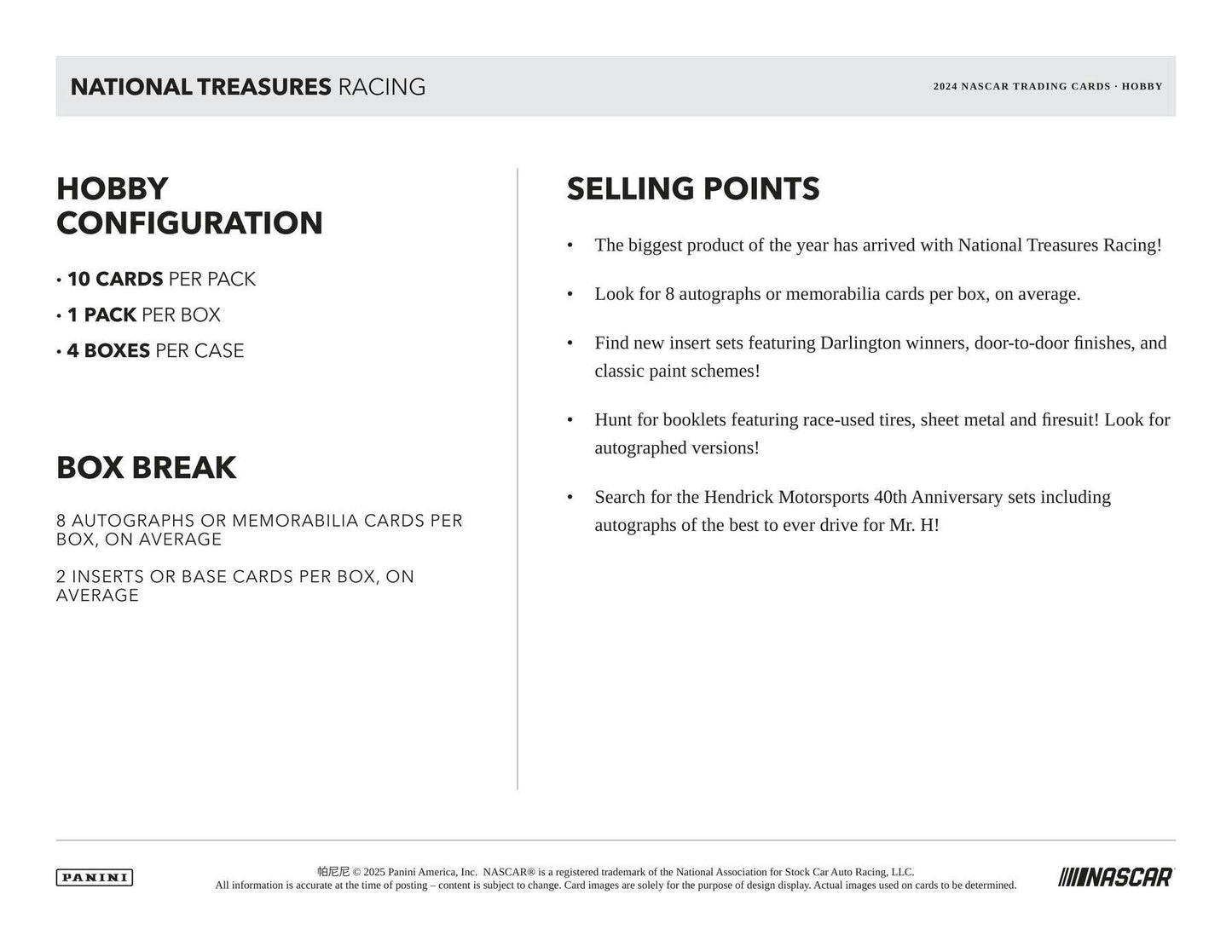 2024 Panini National Treasures Racing Hobby Box - Columbia Hobby - Sports Card Boxes - Toploaders - Card Savers