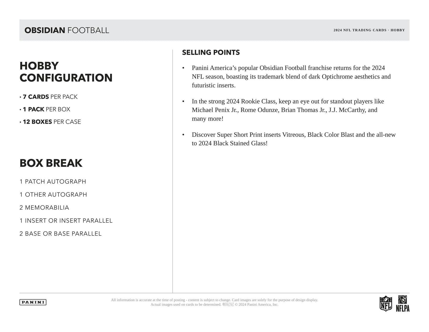 2024 Panini Obsidian Football Hobby Box - Columbia Hobby - Sports Card Boxes - Toploaders - Card Savers