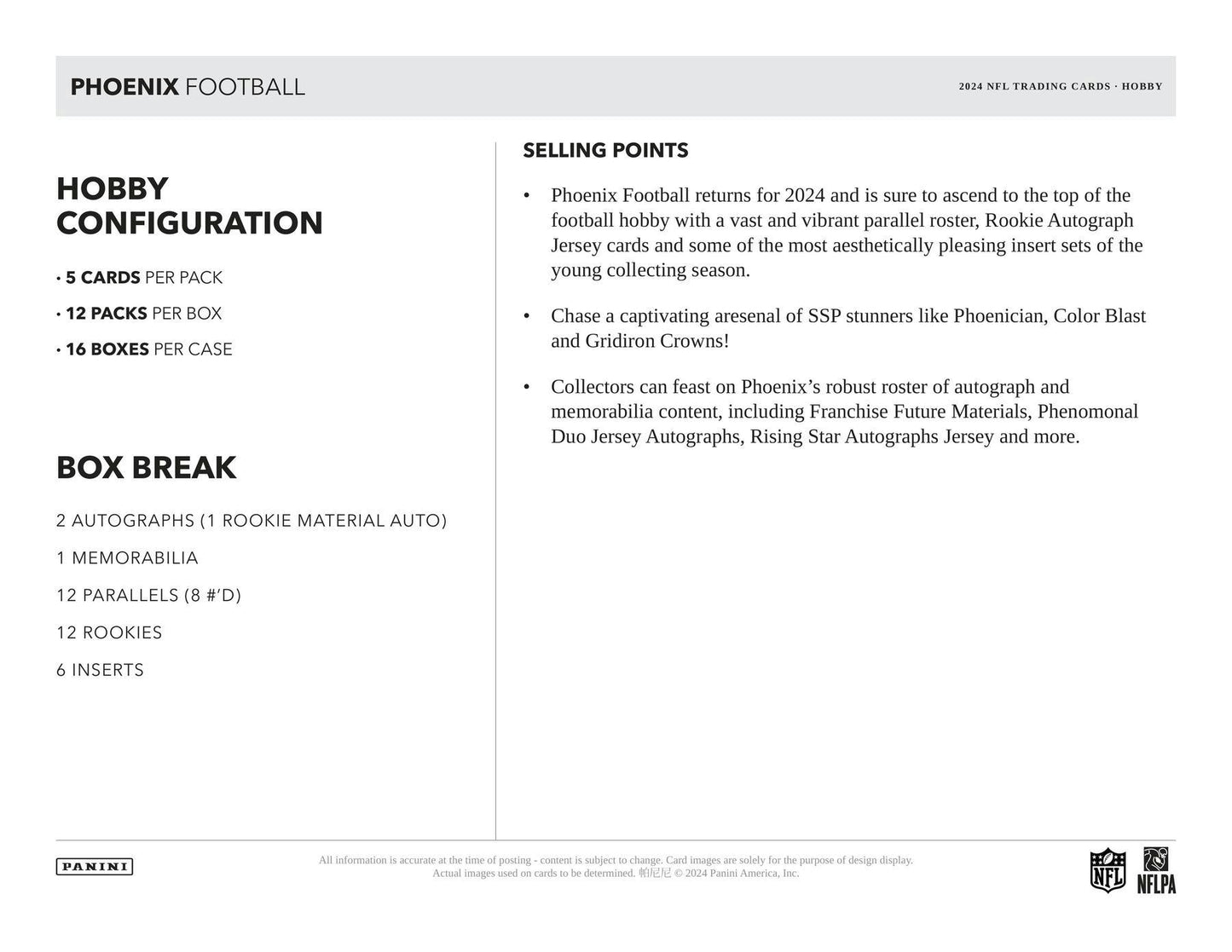 2024 Panini Phoenix Football Hobby Box - Columbia Hobby - Sports Card Boxes - Toploaders - Card Savers