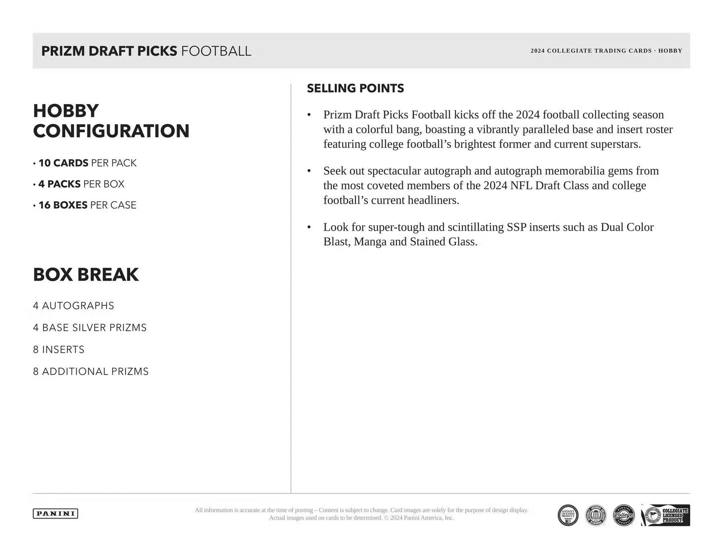 2024 Panini Prizm Draft Picks Football Hobby Box - Columbia Hobby - Sports Card Boxes - Toploaders - Card Savers