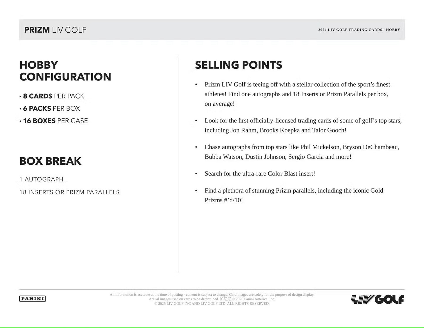 2024 Panini Prizm LIV Golf Hobby Box - Columbia Hobby - Sports Card Boxes - Toploaders - Card Savers