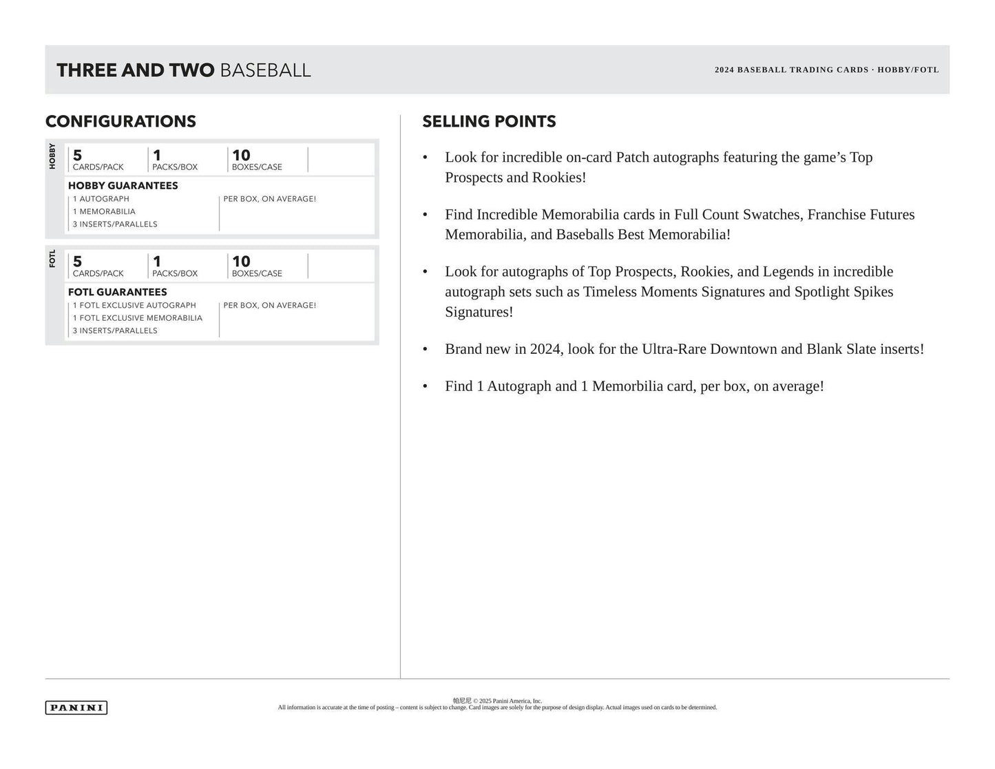 2024 Panini Three and Two Baseball Hobby Box - Columbia Hobby - Sports Card Boxes - Toploaders - Card Savers