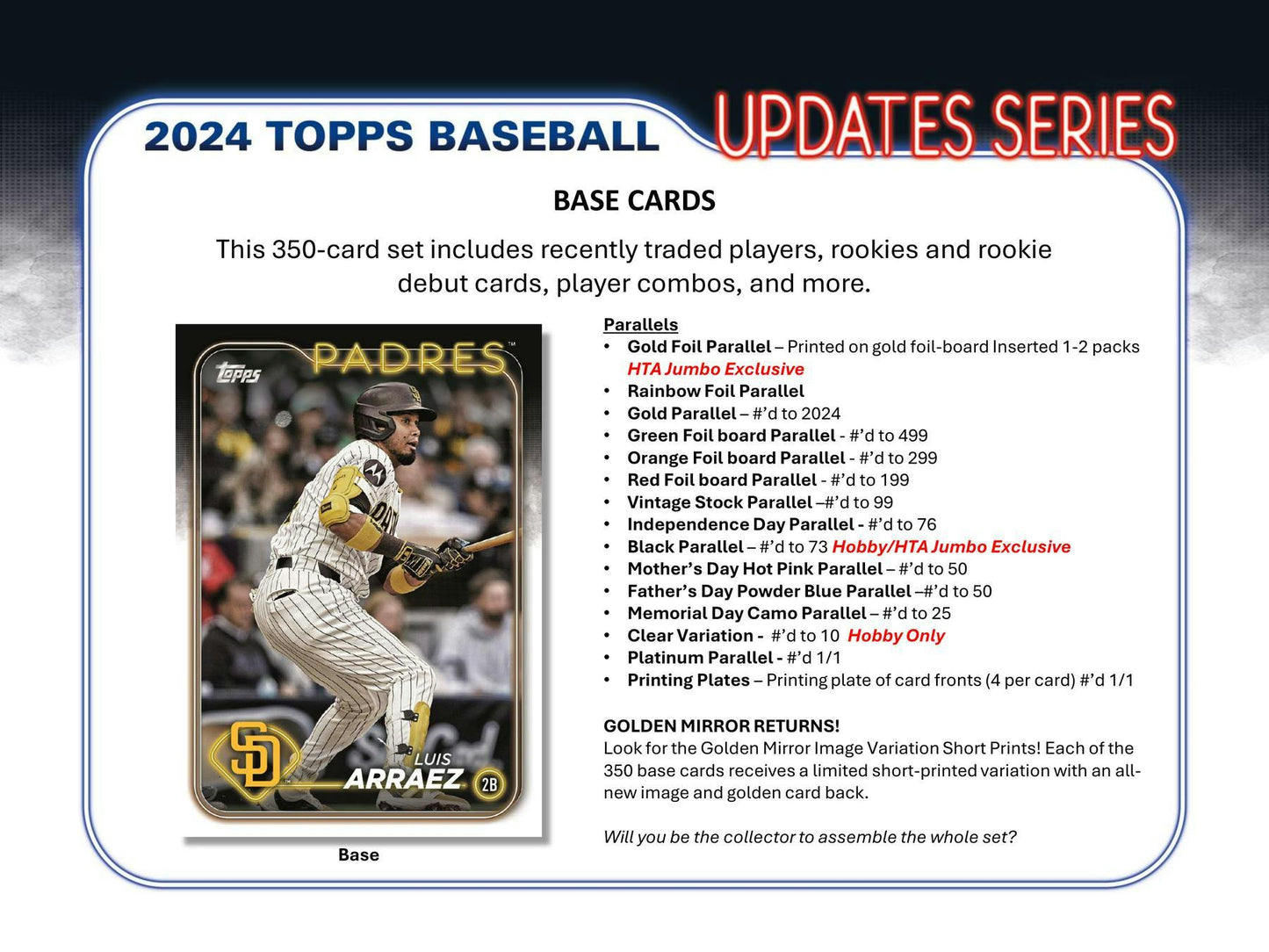 2024 Topps Update Series Baseball Hobby Jumbo Box - Columbia Hobby - Sports Card Boxes - Toploaders - Card Savers
