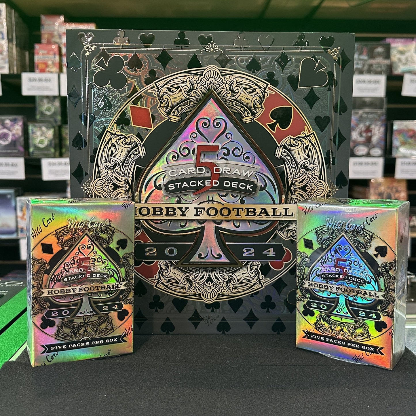 2024 Wild Card Five Card Draw Stacked Deck Football Hobby Box - Columbia Hobby - Sports Card Boxes - Toploaders - Card Savers