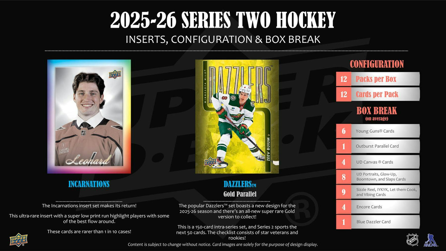 2025 - 26 Upper Deck Series 2 Hockey Hobby Box - Columbia Hobby - Sports Card Boxes - Toploaders - Card Savers