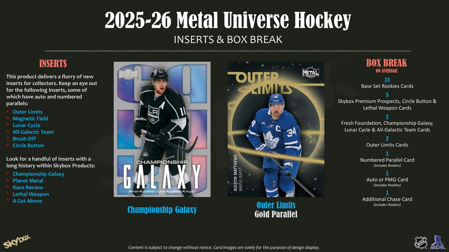 2025 - 26 Upper Deck Skybox Metal Universe Hockey Hobby Box - Columbia Hobby - Sports Card Boxes - Toploaders - Card Savers