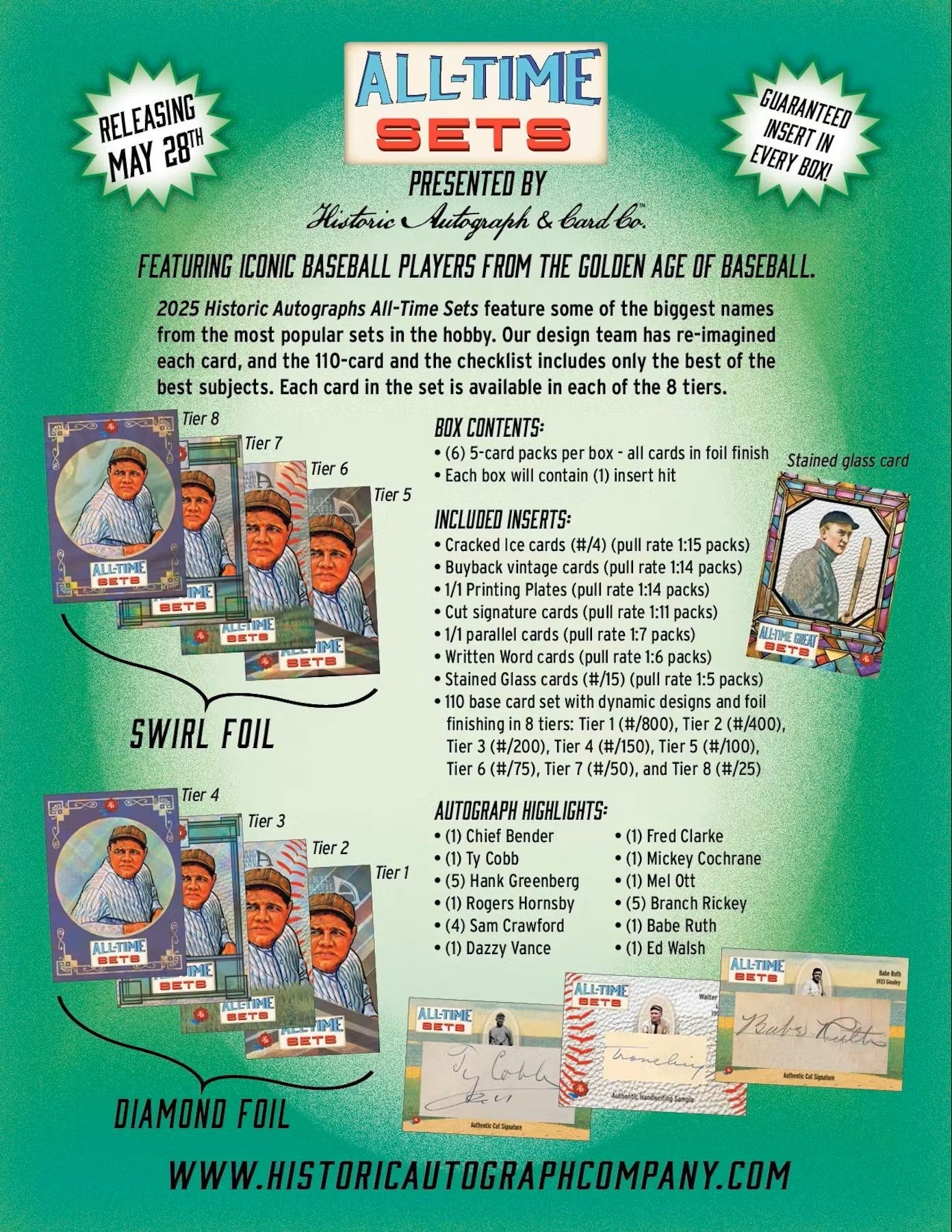 2025 Historic Autographs All Time Sets Baseball Hobby Box - Columbia Hobby - Sports Card Boxes - Toploaders - Card Savers