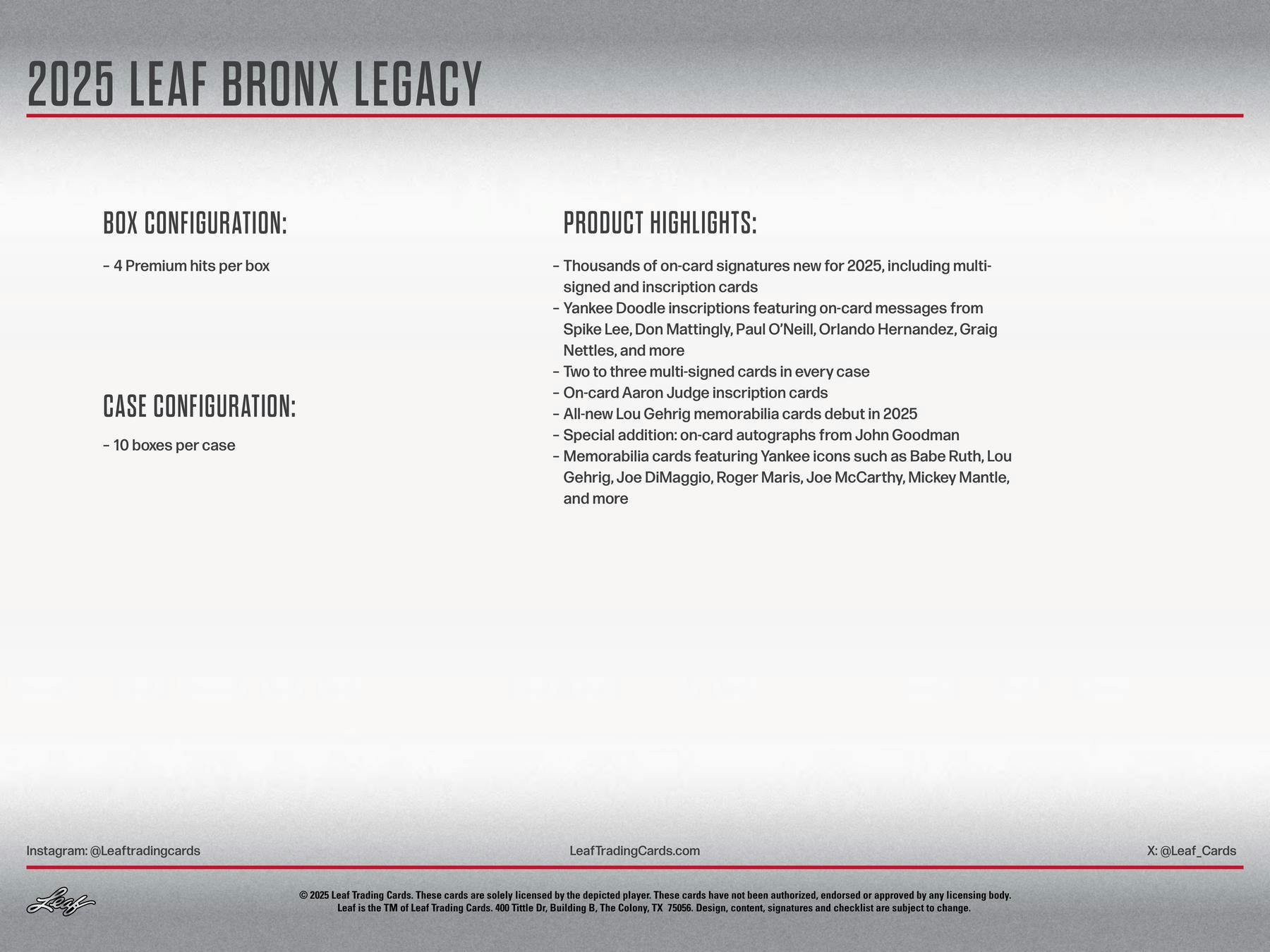 2025 Leaf Bronx Legacy Baseball Hobby Box | Columbia Sports Cards - Columbia Hobby - Sports Card Boxes - Toploaders - Card Savers