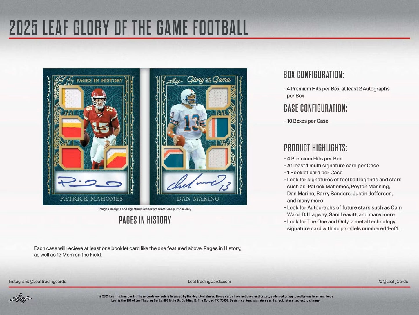 2025 Leaf Glory of the Game Football Hobby Box | Columbia Sports Cards - Columbia Hobby - Sports Card Boxes - Toploaders - Card Savers