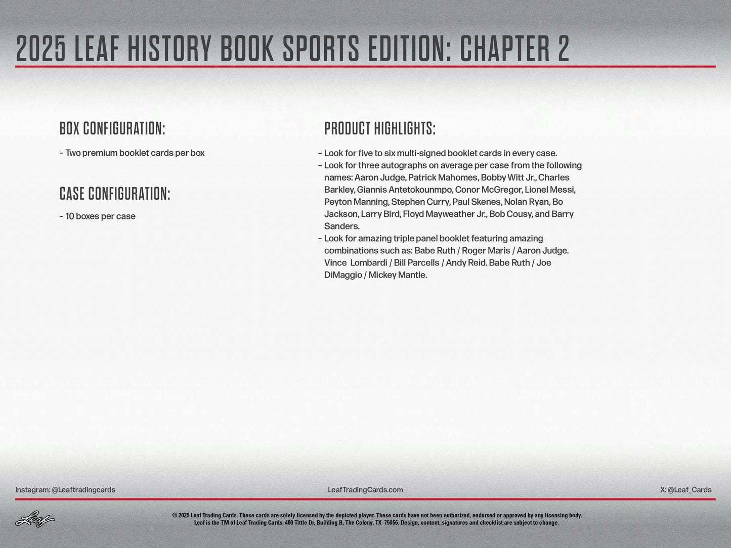 2025 Leaf History Book Sports Edition: Chapter 2 Hobby Box | Columbia Sports Cards - Columbia Hobby - Sports Card Boxes - Toploaders - Card Savers
