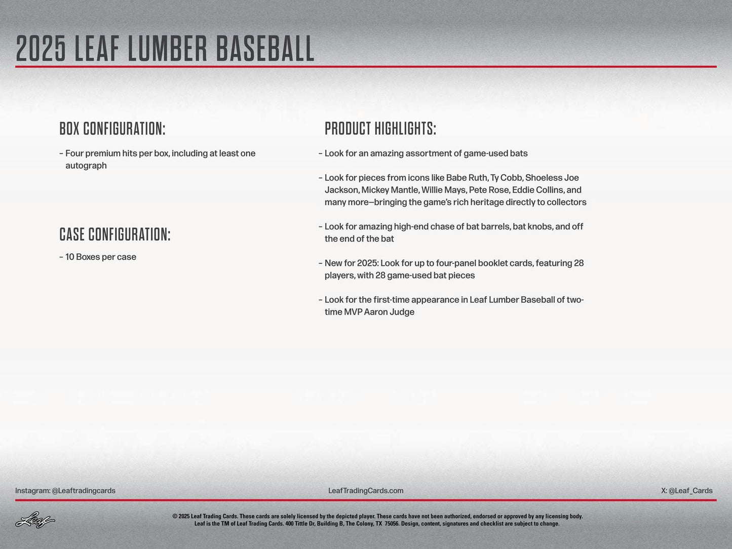 2025 Leaf Lumber Baseball Hobby Box | Columbia Sports Cards - Columbia Hobby - Sports Card Boxes - Toploaders - Card Savers