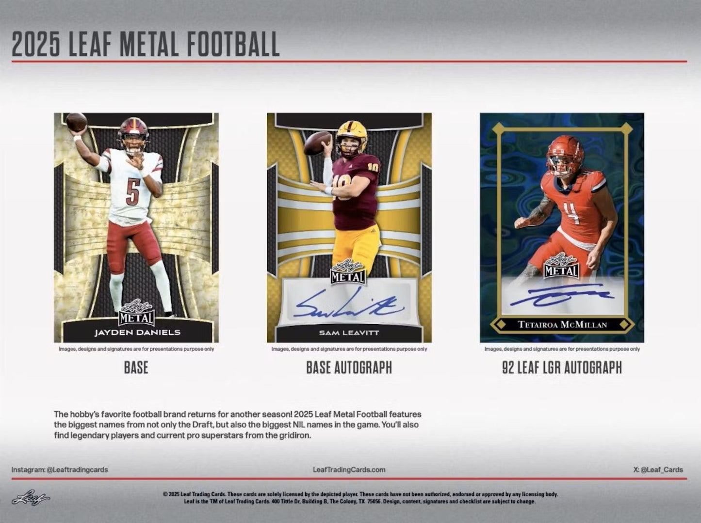 2025 Leaf Metal Football Hobby Box - Columbia Hobby - Sports Card Boxes - Toploaders - Card Savers