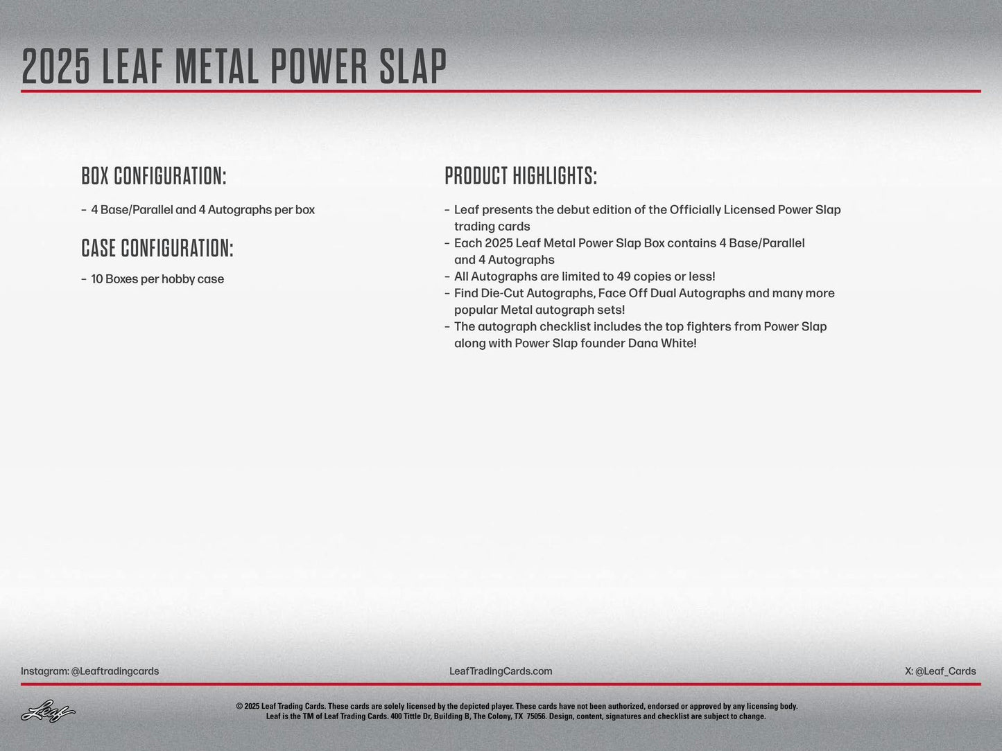 2025 Leaf Metal Power Slap Hobby Box | Columbia Sports Cards - Columbia Hobby - Sports Card Boxes - Toploaders - Card Savers
