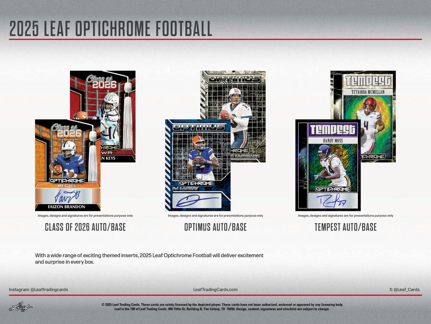 2025 Leaf Optichrome Football Hobby Box | Columbia Sports Cards - Columbia Hobby - Sports Card Boxes - Toploaders - Card Savers