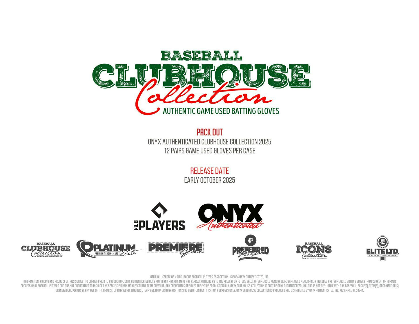 2025 Onyx Clubhouse Collection Baseball Game Used Batting Glove Hobby Box | Columbia Sports Cards - Columbia Hobby - Sports Card Boxes - Toploaders - Card Savers