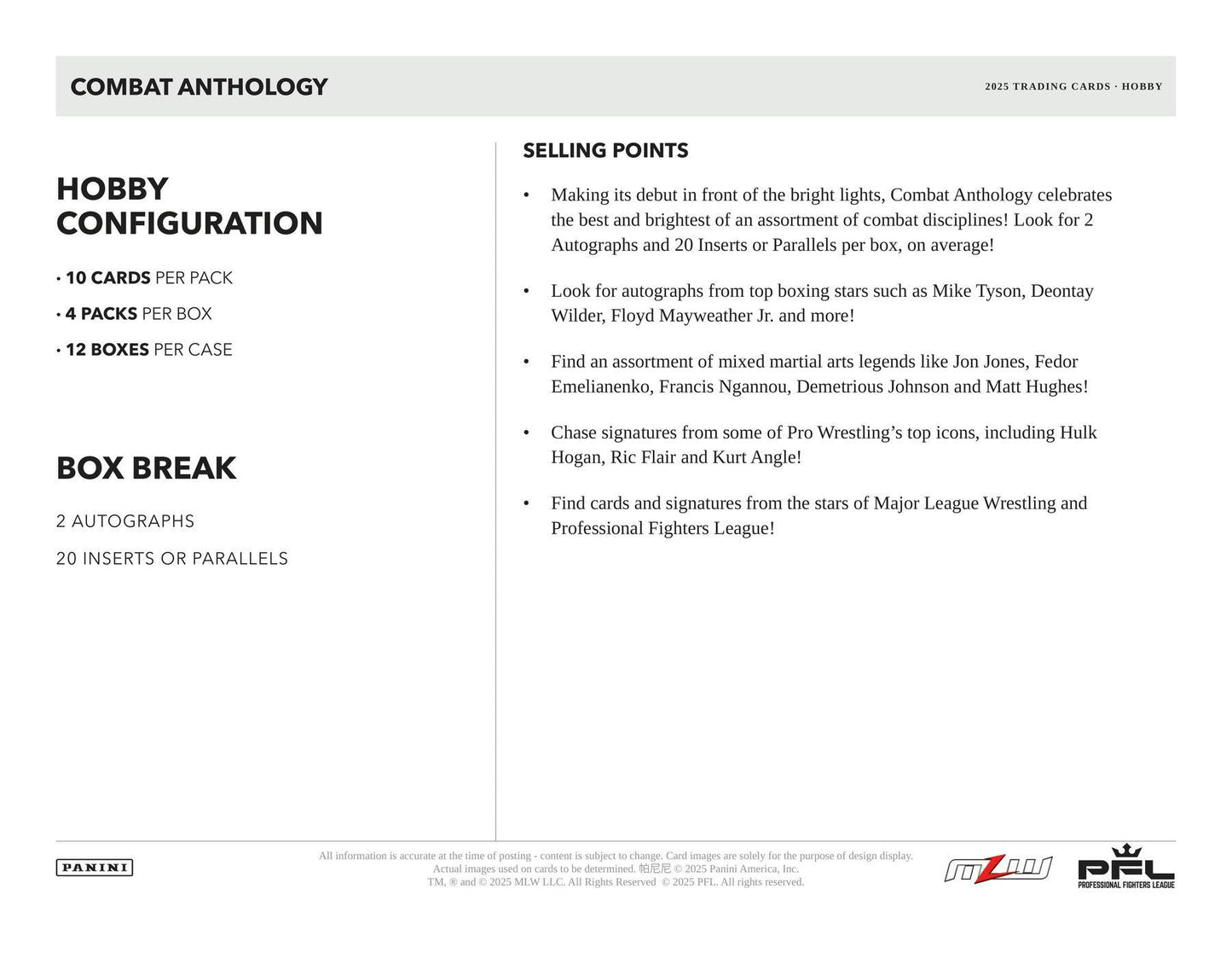 2025 Panini Combat Anthology Hobby Box | Columbia Sports Cards - Columbia Hobby - Sports Card Boxes - Toploaders - Card Savers