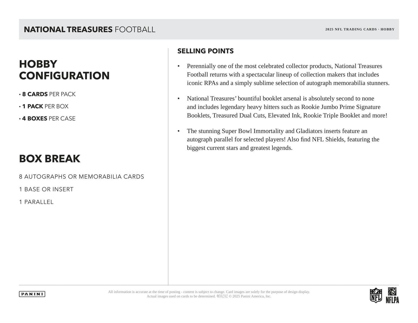 2025 Panini National Treasures Football Hobby Box | Columbia Sports Cards - Columbia Hobby - Sports Card Boxes - Toploaders - Card Savers