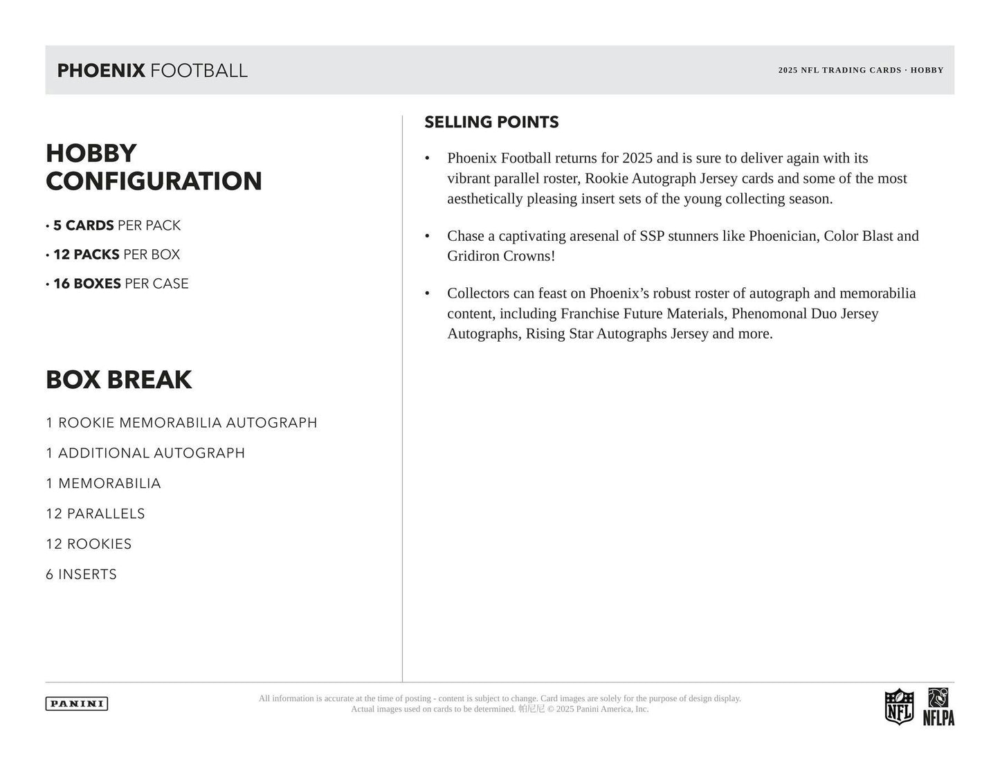 2025 Panini Phoenix Football Hobby Box | Columbia Sports Cards - Columbia Hobby - Sports Card Boxes - Toploaders - Card Savers